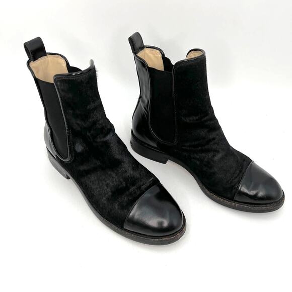 Clarks x Orla Kiely Ponyhair Chelsea Boots Black Leather Booties - Picture 12 of 12